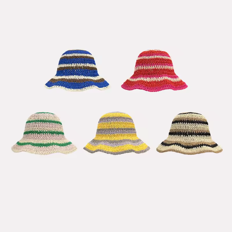Bucket Hat Straw - Chapeaux en paille tricotés à rayures
