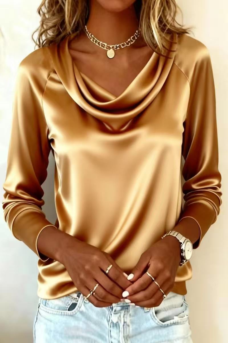 Chemisier de luxe en satin uni - Shirt Camp Collar avis et prix