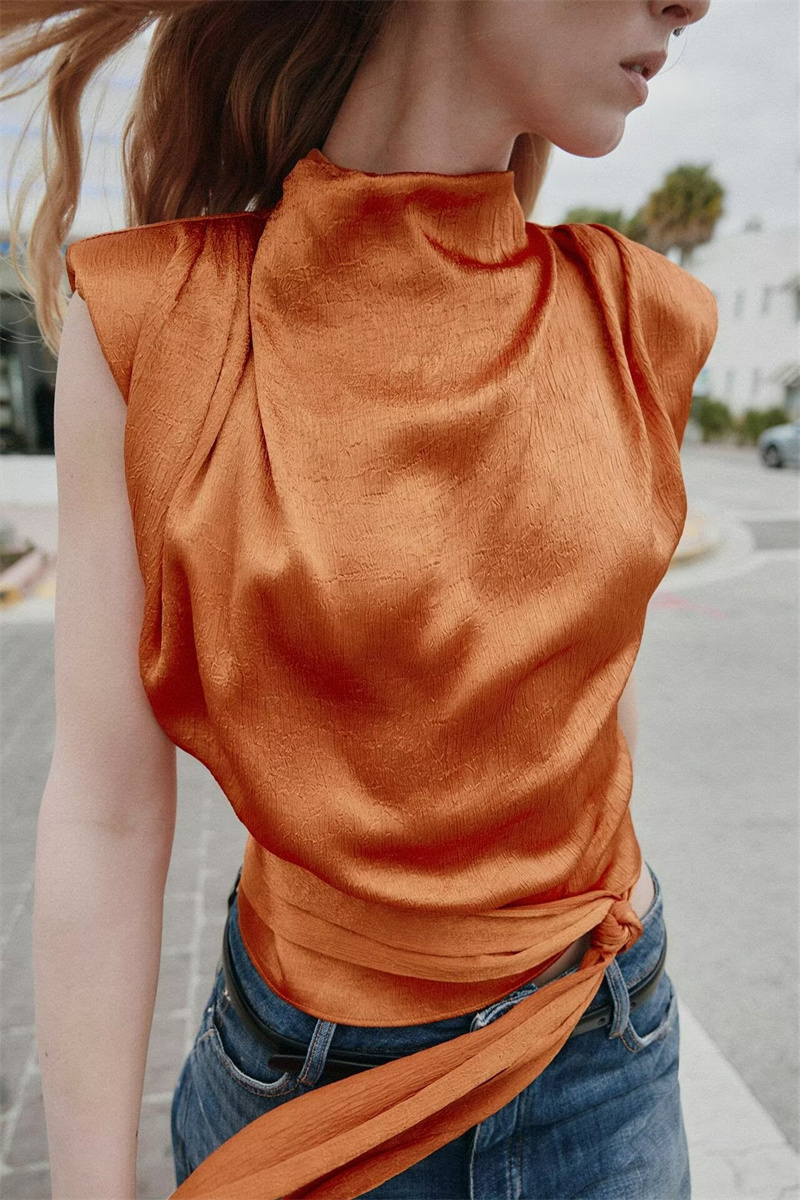 Haut court sans manches en sat - Shirt Camp Collar avis et prix